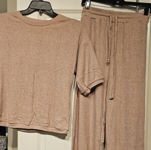 AOHITE Cozy Ribbed Soft PINK Lounge Set